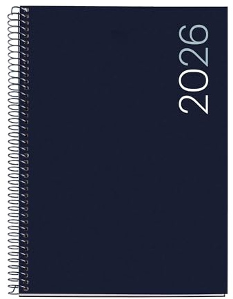 Miquelrius - Agenda 2026 veckovisning, liknande A5+ (155 x 213 mm), flexibelt omslag av polypropen, spiral, papper 80 g/m², veckoplanerare, spanska-EN-PT, svart
