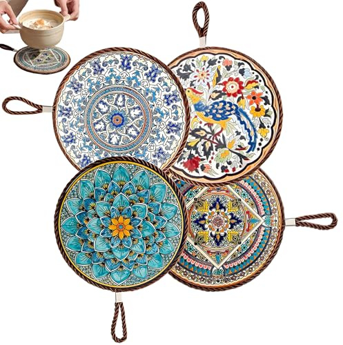 4 Stück Topfuntersetzer, Untersetzer Topf Keramik Kork, Topfuntersetzer Hitzebeständig, 17cm Topf Untersetzer Set, Teekanne Untersetzer für KüChe, SchüSsel, Topf, Pfannen, Kanne, Teller