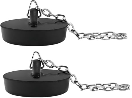 GILWUMO Tappo di Scarico 2 Pezzi, Tappo del Lavandino con Gancio e Catena, Adatto per Cucina, Bagno e Vasca da Bagno (Nero)