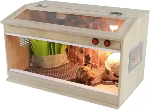 Stort reptilterrarium i trä – sköldpadda och ödla hus med låda, perfekt för kameleonter, geckos och små husdjur, 40 x 30 x 30 cm livsmiljöinhägnad