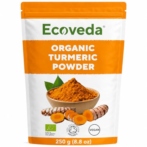 Ecoveda Organic Turmeric Powder, 250 g, Pure Natural Haldi for Cooking | Soil Association certified organic turmeric powder for cooking, golden milk and everyday use