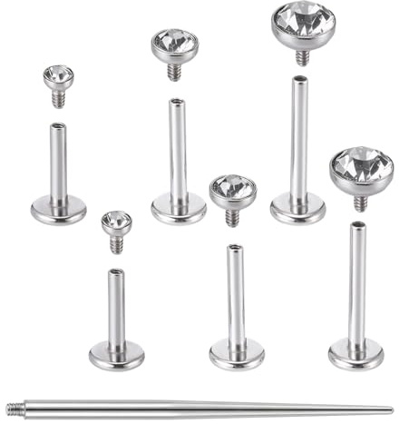 Lusofie 6Pcs Flat Back Stud Earring 20/18/16G Nose Ring 6/8/10mm with Taper
