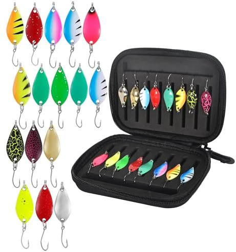 VIVIIHOO Lot de 16 cuillères à truite - 2,5 g/3,5 g/5 g - Spinner en métal avec boîte de rangement