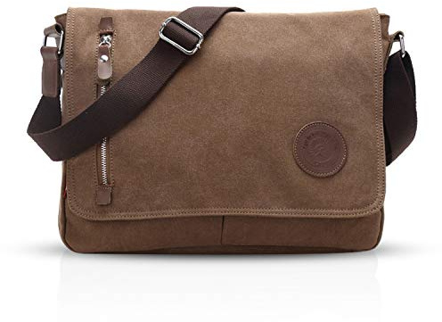 FANDARE Sac à bandoulière Toile Sac Messenger Sac à Bandoulière Sacs Croisés pour 14 Pouces Portable Femmes Homme Shoulder Sac à Bandoulière pour Commutation Travail Voyage École Professeur Marron