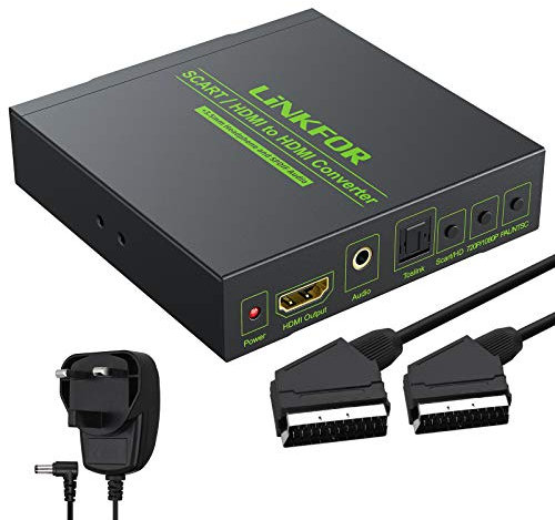 LiNKFOR SCART to HDMI Converter - 1080P RGB SCART and HDMI to HDMI Adapter with 3.5mm & SPDIF Audio Output, Plug & Play Metal Upscaler Box for HDTV, PS3, STB, Blu-ray, DVD – UK Plug