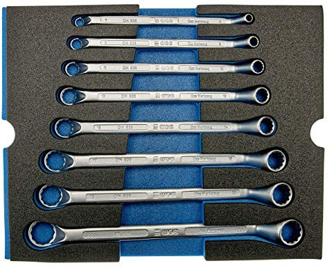 Ringschlüssel Set gekröpft in Werkzeug Einlage 8 teilig | Schraubenschlüssel Set mit Ringschlüssel 6 bis 22 mm | Werkstatteinrichtung für Handwerkzeuge Modul 6080 WGB