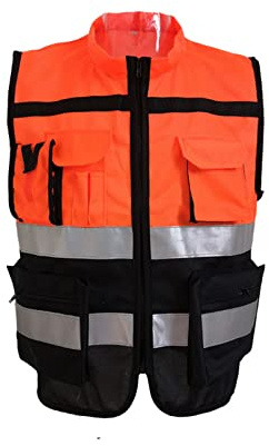 High Visibility Reflective Vests Hi Viz High Vis Visibility Vests, 2 Band Reflective Security Work Contractor Safety Vest Waistcoat Jacket, Outdoor Work Vest Size L-3XL (1 Pack, Orange, XXL)