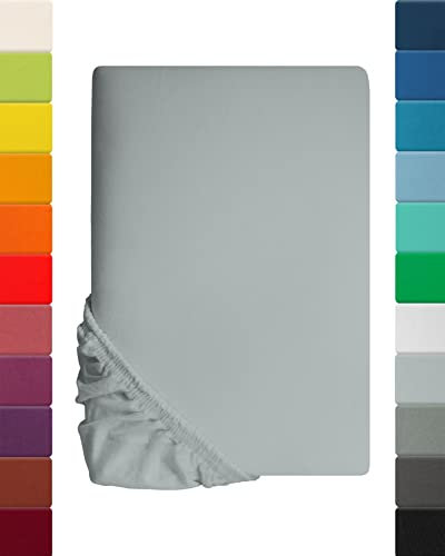 Lavea Spannbettlaken 90x200cm-100x200 - aus atmungsaktiver Baumwolle - Passgenau für Standardmatratzen bis 20cm - Silbernes Bettlaken mit Gummizug - Jersey Spannbetttuch 90x200cm-100x200