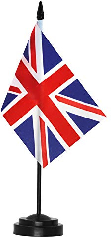 ANLEY UK Deluxe Desk Flag Set - 6 x 4 Inch Miniature United Kingdom British Desktop Flag with 12 Solid Pole - Vivid Color and Fade Resistant - Black Base and Spear Top…