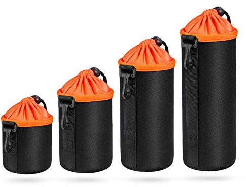 Lywencom Objektivtasche, wasserdichte Schutztasche für SLR-Kamera-Objektiv, mit verstellbarem Kordelzug und drehbarer Klemme, Kamera-Objektivtasche für Nikon, Pentax etc (Orange)