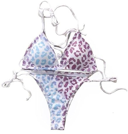 FUJIN Swimwear Women's Girl's Color Changing Triangle Bikini Set Swimsuit Sexy Without Underwire Padded Cups (Leopard-Blue-Purple, 2X-Large)