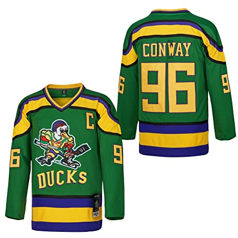 D-5 Men Mighty Ducks #96 Conway #99 Banks Ice Hockey Jersey, #96-green, Medium