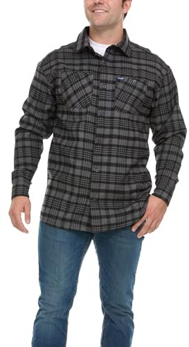 Wrangler Big and Tall Flannel Shirt for Men – Mens Button Down Plaid Shirt Charcoal/Black