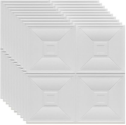 HAILM 3D Strukturierte Tapete, wasserdichte DIY Selbstklebende XPE Schaum Peel und Stick, 3D Wandpaneele für Gewerbe und Wohnen Dekorativ, Kann Geschnitten Werden, 60x60cm 15 PCS/Box,White