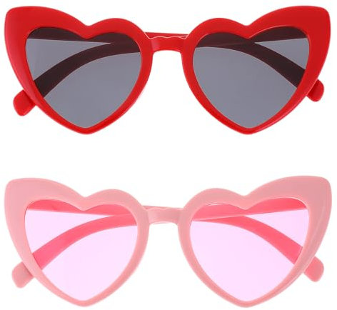 WLLHYF 2 Stück Herz Sonnenbrille 3D Heart Glasses Beugungs Brille Vintage UV-Schutz Herzförmige Sonnenbrille Set für Damen Frauen Kinder Reise Bar Fotoshooting Halloween Party-Dress-Up-Sonnenbrille