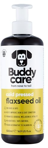 Flaxseed Oil by Buddycare (500ml) for Dogs Skin & Dog Supplement | Pure Omega 3 Fatty Acids - Supports Joint & Heart Health | Cold Pressed Dog Food Topper Health Supplies for Pets, Dogs & Cats