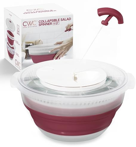 COOK WITH COLOR Collapsible Salad Spinner - 4 QT Space Saving Lettuce Dryer with Folding Collapsible Colander Great for Washing and Drying Fruit and Vegetables (Rose)