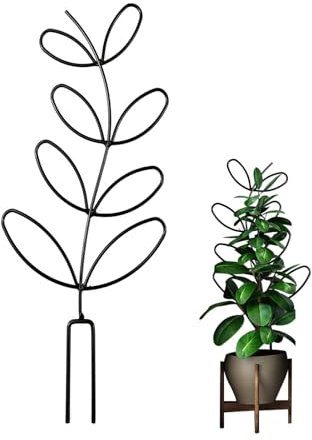 HJIAMA 32 cm Pflanzenstützen, Rankhilfen, Blattform-Design, Schwarze Beschichtung, Pflanzenhalter, Geeignet für Kletterpflanzen und Topfpflanzen