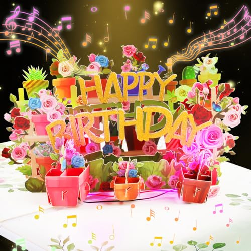 CNLITIHEKA Carte d'anniversaire musicale 3D pour femme, cartes d'anniversaire pop-up pour maman, cartes de vœux d'anniversaire pour femme, grand-mère