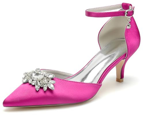 EICOFF Escarpins pour Mariage pour Femme Cheville Chaussures de Mariée à Bout Pointu Petit Talon Chaussures de Soirée pour Fête,Rose,39 EU