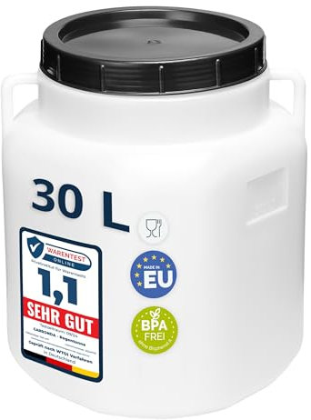 Garronda 30 litros Barril Cuadrado BPA-Libre y Barril para Piensos Boca Ancha Depósito de Agua con Tapa para Sauerkraut y Salmuera para Carne tonel para Agua de Lluvia GD-0088, Blanco