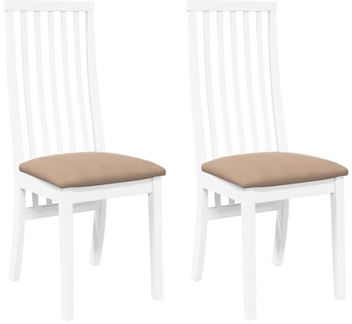 vidaXL Sillas de Comedor con Cojines 2uds Madera Maciza Blanco Caucho, Silla de Comedor, Silla de Cocina, Asiento de Comedor, Silla