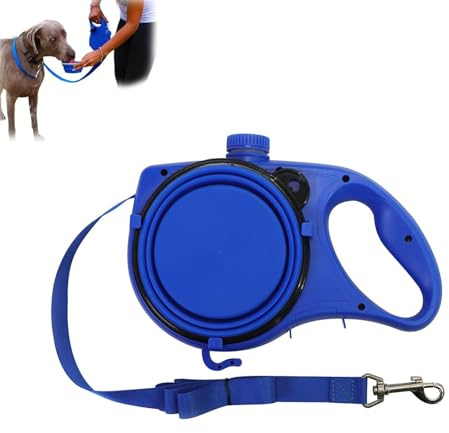 Correa retráctil para Perros con Placa y Botella de Agua, Correa para Perros 3 en 1, Correa portátil para Perros, con Botella de Agua y Cuenco incorporados, medianos y Grandes (BLU)
