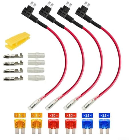Juego de 4 soportes para fusibles de cuchilla para vehículos de 12 V y 24 V con arnés de cables completo