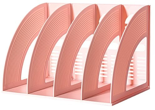 Porte Revues, Collecteur Vertical avec 4 Compartiments, Collecteur de Magazines en Plastique, Plateau de Tri Collecteur Vertical, Dossier de Livres de Documents, A4 Organisateur de Dossiers(Rose)