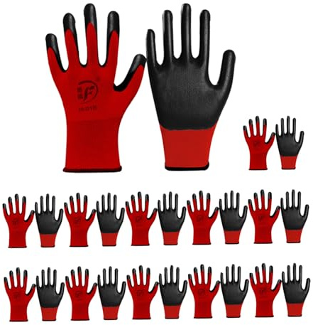 Takingup Work Gloves, 12 Pairs Nylon Nitrile Coated Touchscreen Gardening Gloves, Breathable Safety Work with Grip for Yard, Garden, and DIY