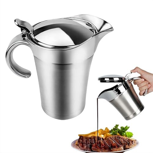 Isolierte Sauciere aus Edelstahl mit Deckel, 500 ml, doppelwandig, isoliert, mit tropffreiem Ausgießer, Krug mit Soße, Cremesirup für Valentinstag, Erntedankfest, Weihnachten