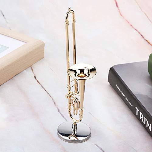 Aramox Mini Trombone Model Ornament Stand and Gift Case Brass Gold Plated Exquisite Craftwork Novel Design for Desk Decoration Golden 6.3 * 1.6 * 1.6in for Music Room Display