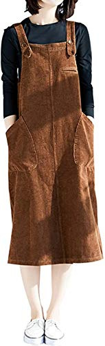 Lazutom Salopette à bretelles en velours côtelé avec poches pour femme - Marron - 42