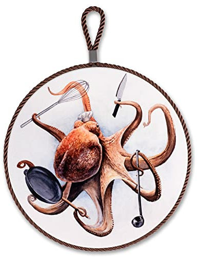 20cm Topfuntersetzer aus Keramik mit Korkunterseite und Kordel für heiße Töpfe und Pfannen in verschiedenen Designs, Untersetzer Rund Deko Küchenutensil Geschenkidee Löffelablage Aufhänger Hochglanz