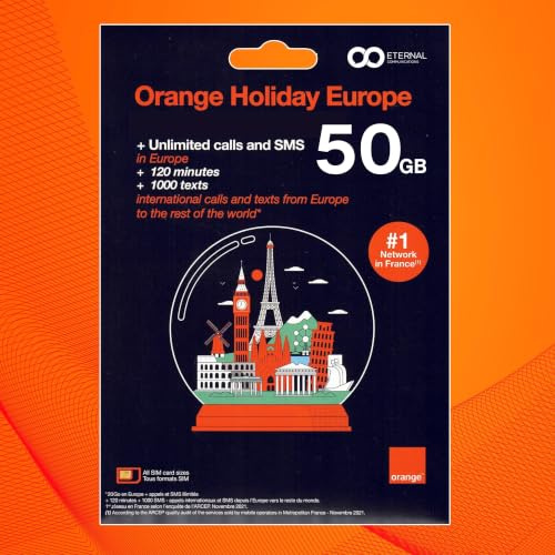 Preloaded Orange Travel Sim Card Now with 30GB of 4G Data, Unlimited Calls & Texts in Europe, 120 mins + 1000 SMS from Europe to Worldwide (Lasts for 31 Days). Tethering Allowed