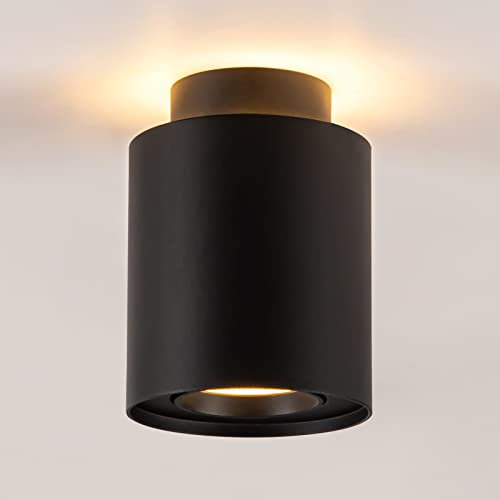 URing LED Aufbauspot Schwenkbar 6W+5W Deckenspots, Rund Aufbaustrahler Aufbauleuchte Deckenstrahler Für Wohnzimmer, GU10 3000K Warmweiß 230V, Matt Schwarz