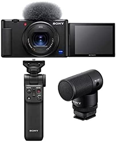 Sony ZV-1F Cámara Digital para Vlogs con ECM-G1 Micrófono Direccional y GP-VPT2BT Estabilizador para Cámaras