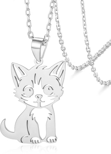 VASSAGO Sött katthalsband för kvinnor män kattunge hänge halsband i rostfritt stål present till kattälskare, vänner, Adjustable, Rostfritt stål, Det är inte en ädelsten