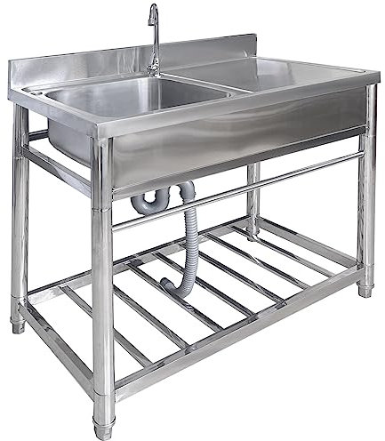 Commercial Restaurant Sink 304 Stainless Steel Single Bowl Kitchen Sink with Tap Workbench for Restaurant, Laundry, Garage Washing Hand Basin