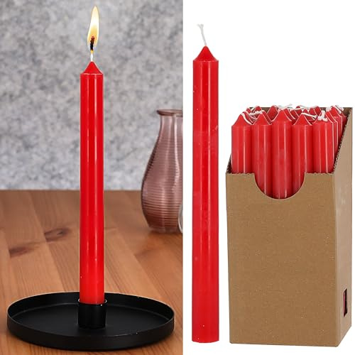 Lot de 20 bougies à tige - 2 x 25 cm - Paraffine blanche - Bougie en cire véritable - Bougie décorative brillante (1 lot de 20 bougies à tige rouge rubis)
