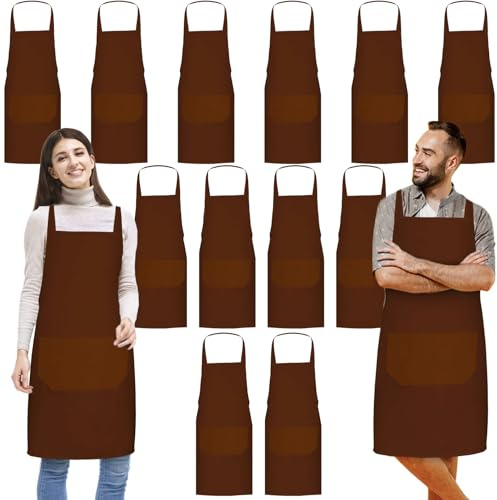 Tczecoo 12 grembiuli da cucina, unisex, con 2 tasche, grembiule da cucina, grembiule da cucina, grembiule per adulti, cucina, pittura, barbecue, lavatrice, 60 x 71 cm, caffè, Taglia unica