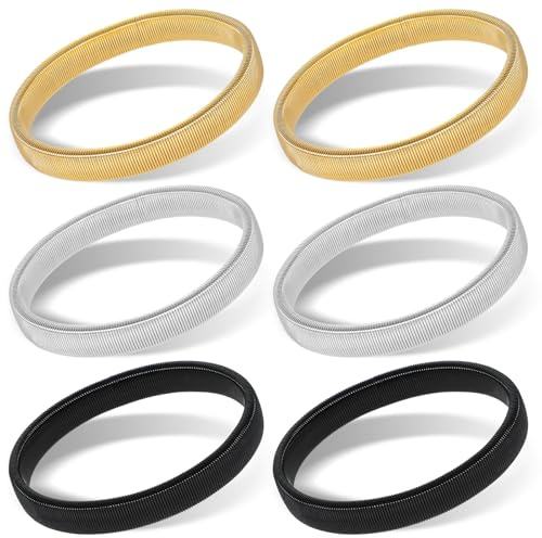 Qianyu Lot de 6 porte-jarretelles : élastiques en métal extensible, supports de manches de chemise antidérapants, réglables unisexes adultes, noir, or, argent, Noir, or, argent, taille unique