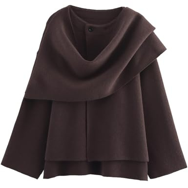 Kissonic Women's Oversized Scarf Jacket Shawl Wraps Knit Long Sleeve Button Winter Peacoat, Coffee, L