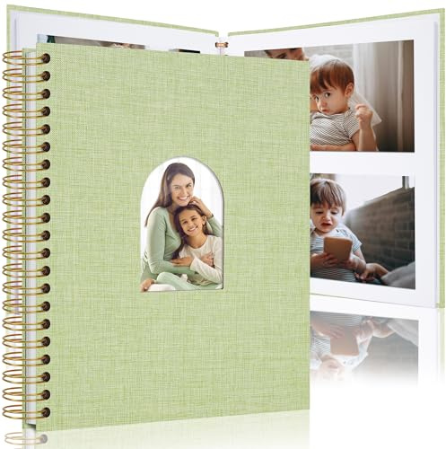 Vienrose DIY Scrapbook Album 20 x 28 cm Linen Arch Window Photo Album 40 Blank Pages Scrap Book Photo Albums for Wedding Baby Shower, Grass Green