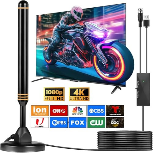Antena de TV, antena digital de interior para Smart TV con amplificador de señal, antena digital para visión libre, compatible con 4K 1080P, base magnética para una fácil instalación
