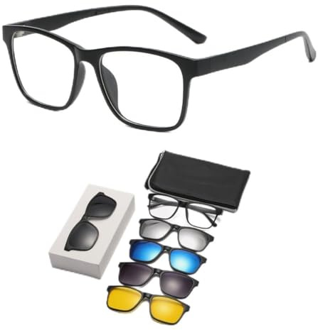 Rtyweth Paquete de 5 pares de gafas de sol magnéticas con clips para hombre y mujer, lentes polarizadas retro tintadas intercambiables, cuadradas, b, 1set
