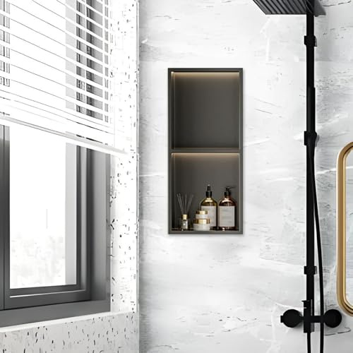 Baodiale Ducha LED de nicho de Pared para baño. No Necesita Azulejos. Acero Inoxidable de Primera Calidad. Resistente a arañazos y Huellas Dactilares. Gran Capacidad de Almacenamiento para artículos
