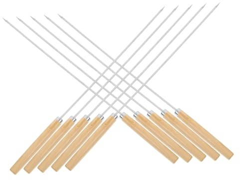 TOGEVAL 50 piezas Brochetas de Barbacoa de Acero Inoxidable Pinchos Largos Planos y Redondos para Carne Pollo Camarones y Verduras Palitos Metal Bbq para Parrilla y Picnic