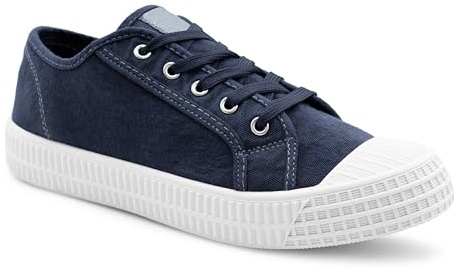 Womens Canvas Lace Up Trainers Flat Sole Baseball Sneakers Ladies Flat Low Top Fashion Trainer Pumps (Navy, UK Footwear Size System, Adult, Women, Numeric, Medium, 5)