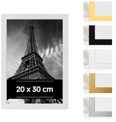 Estancia Cornice Portafoto in Plastica Bianca 20x30 cm - Cornice 20 x 30 con Vetro Acrilico Infrangibile - Moderna per Pareti e Tavoli